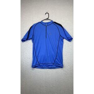 Louis Garneau Cycling Jersey Mens Large Blue 1/4 Zip Short Sleeve 3 Pocket‎ Bike